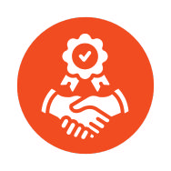 icon with two hands shaking and a ribbon with a checkmark, representing responsibility