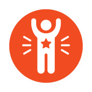 Pride icon featuring a person with raised arms and a star on their chest.